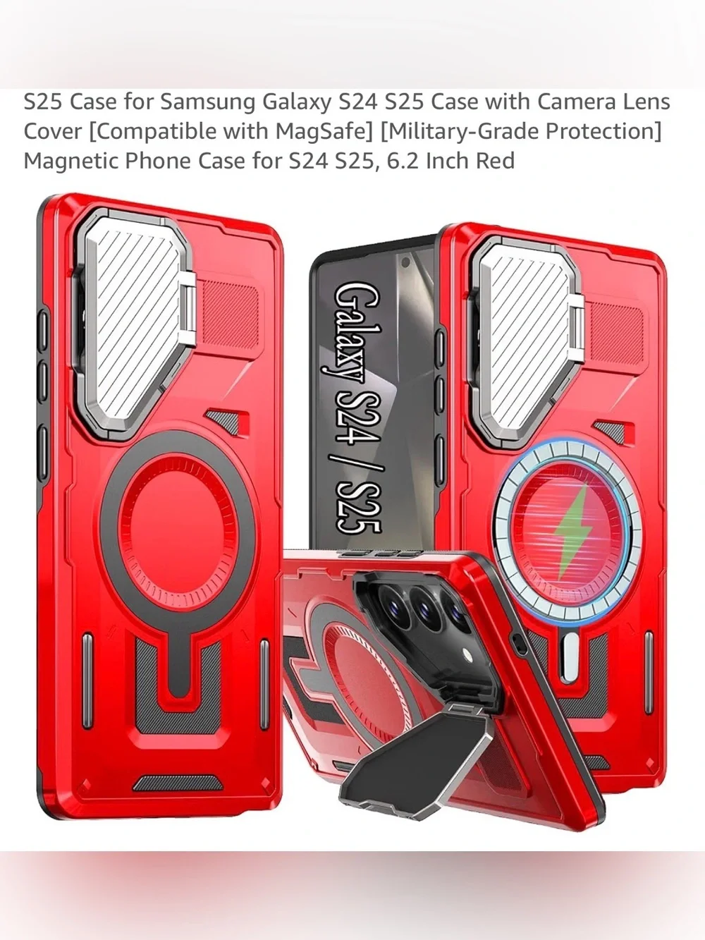 Red Magnetic Rugged Case with camera lens cover for Samsung Galaxy S24 S25 new